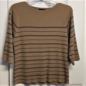 Venezia Tan Black Stripe Mid Sleeve Acrylic Blend Luxury Knit Top Size 14 / 16